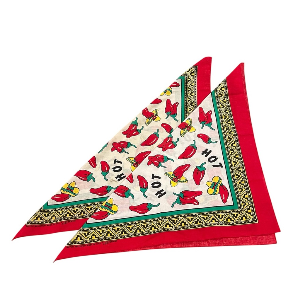 Set Of 2 Vtg Bandanas Hot Pepper Made In USA Hav-A-Hank Chili Peppers